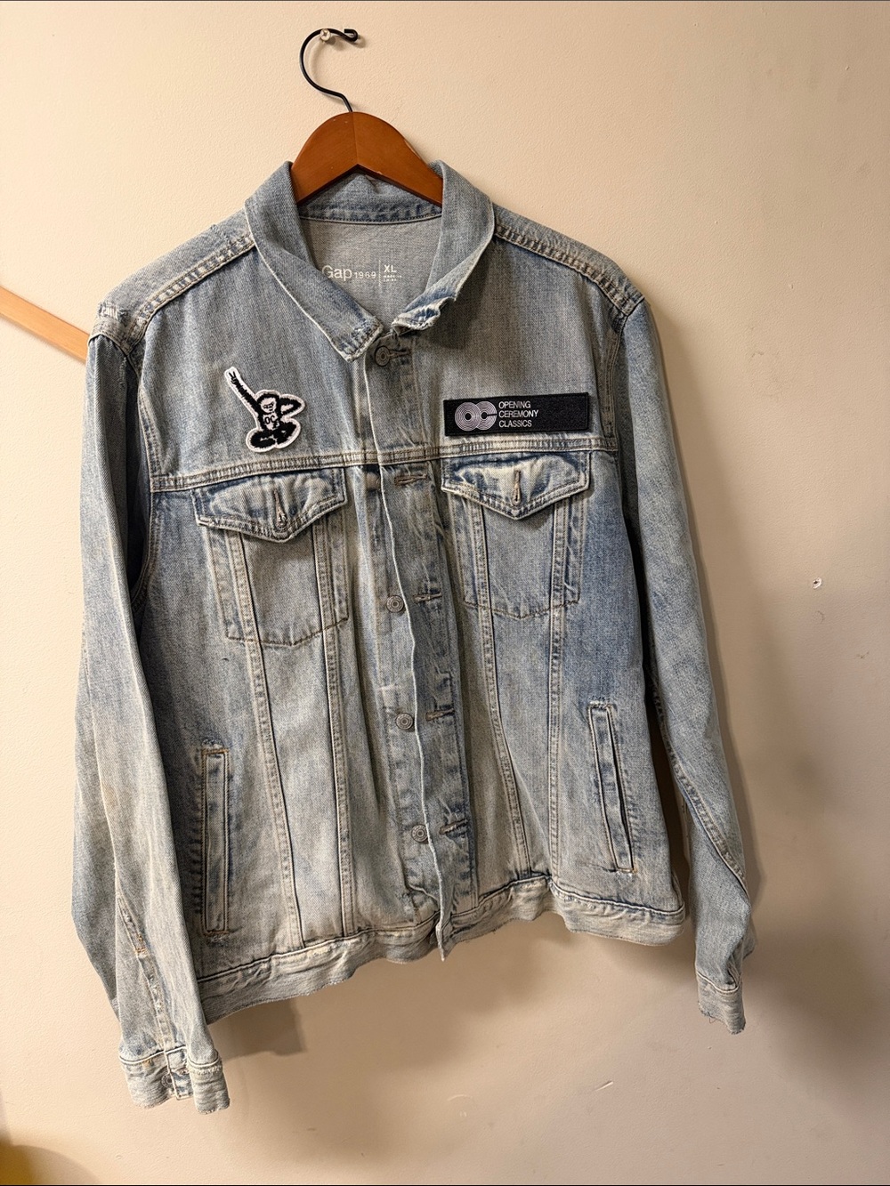 GAP Light Blue Washed Denim Jacket with Patch Accents